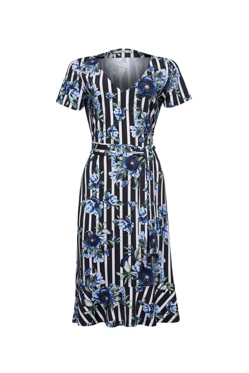 Vestido Listras e Flowers Carbone