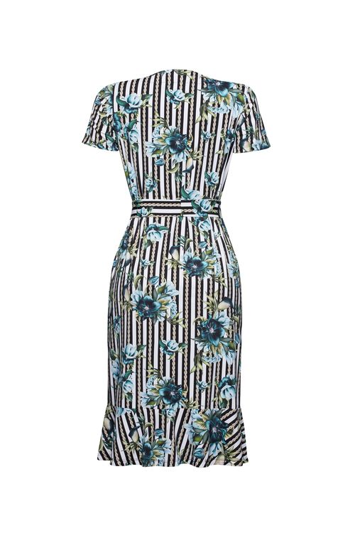 Vestido Listras e Flowers Blue