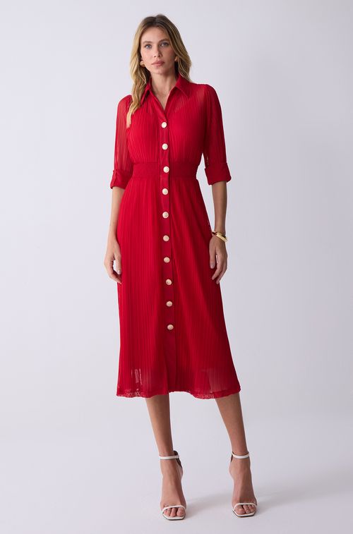 Vestido Chemise Plisse Red