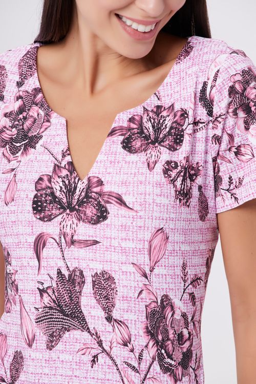 Blusa Tweed Rosa com Flowers