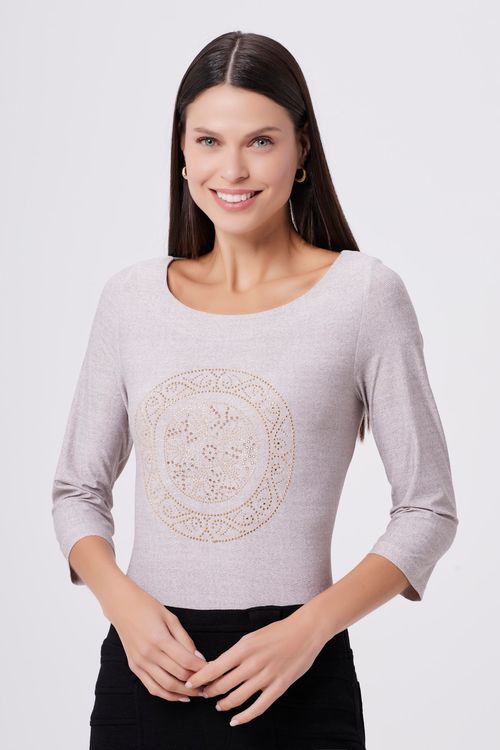Blusa Texture Bege com Mandala