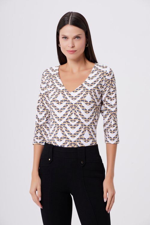 Blusa White Liens Gold Blue