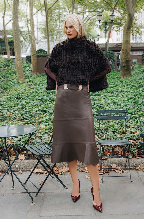 Saia Couro Brown com Gold