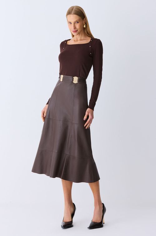 Saia Couro Brown com Gold