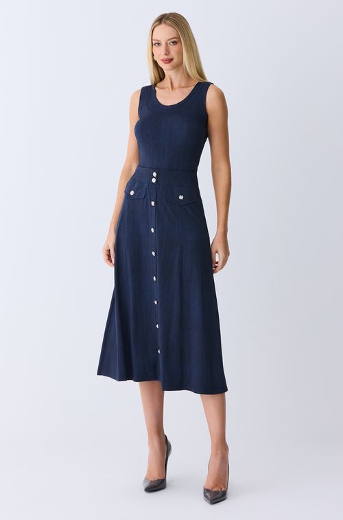 Saia New Dark Jeans com Silver e Cristal