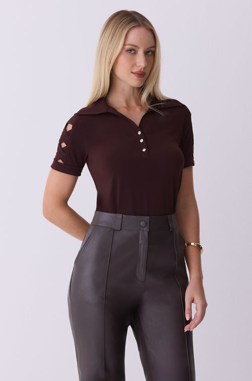 Polo Crepe Brown com Gold