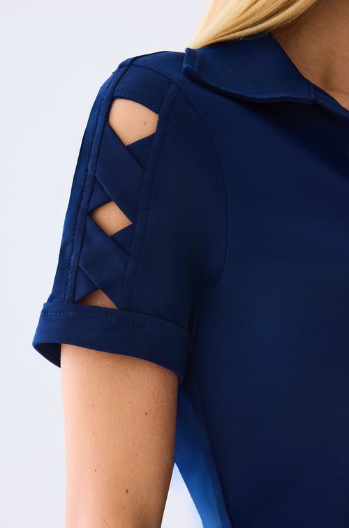 Polo Crepe Navy com Gold