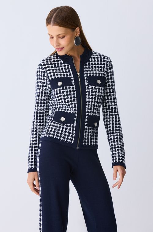 Casaco Tricot Tweed Navy