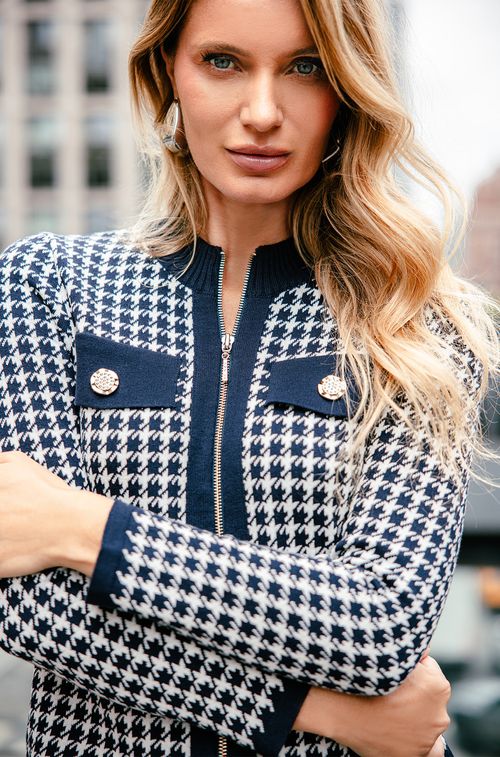 Casaco Tricot Tweed Navy