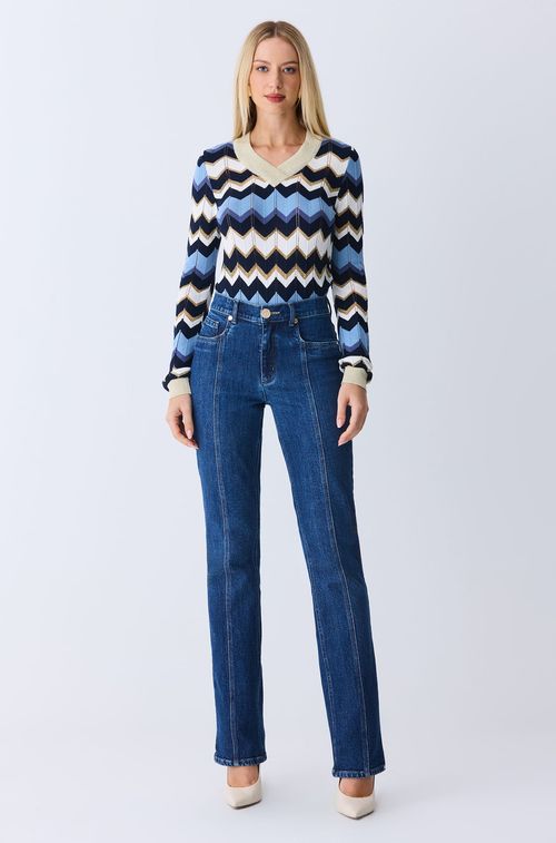 Blusa Tricot Blue e Gold e White