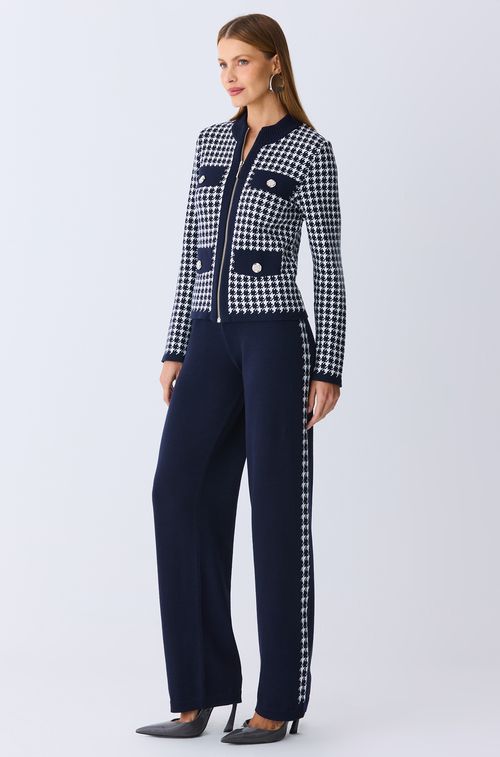 Calça Tricot Navy com Tweed