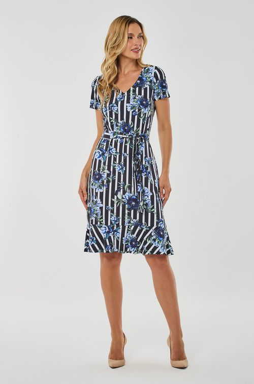 Vestido Listras e Flowers Carbone