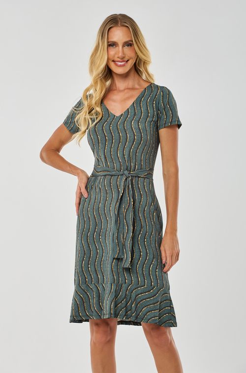 Vestido Texture Green com Wave Gold