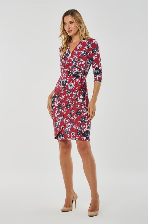 Vestido Wrap Bordeaux Flowers