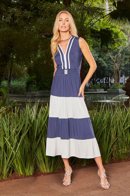 Vestido Navy com Off