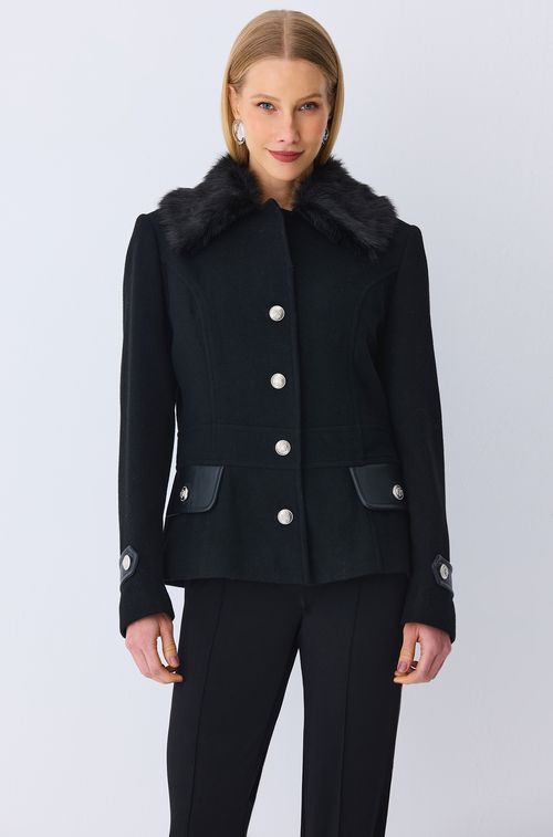 Casaco Black com Gola Pele e Leather