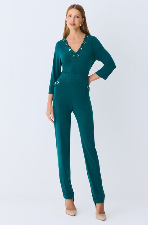 Calça Crepe Green com Ilhós