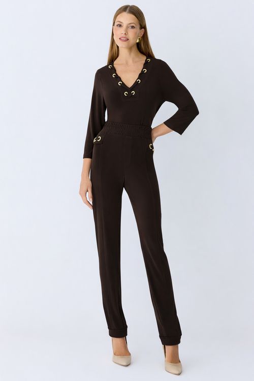 Calça Crepe Brown com Ilhós