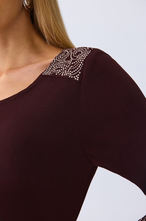 Vestido Crepe Brown com Gold