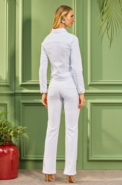Calça White Peletizada Botão Gold